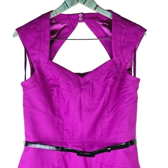 White House Black Market Magenta Open Back Pleated Cocktail Sheath Dress, Sz 10 - Picture 3 of 10